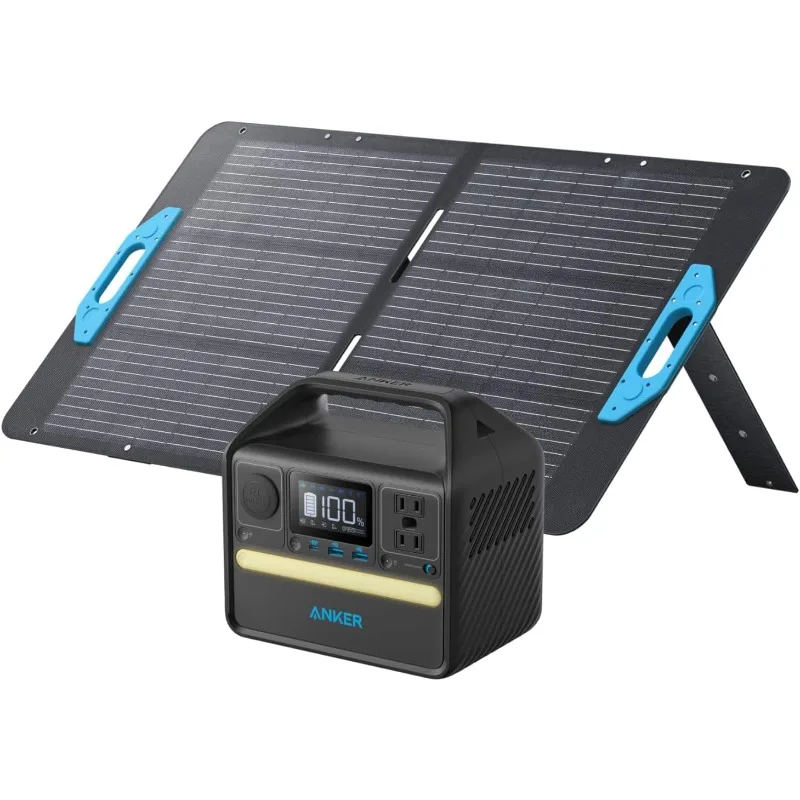 Anker 521 Portable Power Station, Solar Generator 256Wh with 100W Solar Panel, LiFePO4 Battery Pack, 200W 6-Port PowerHouse