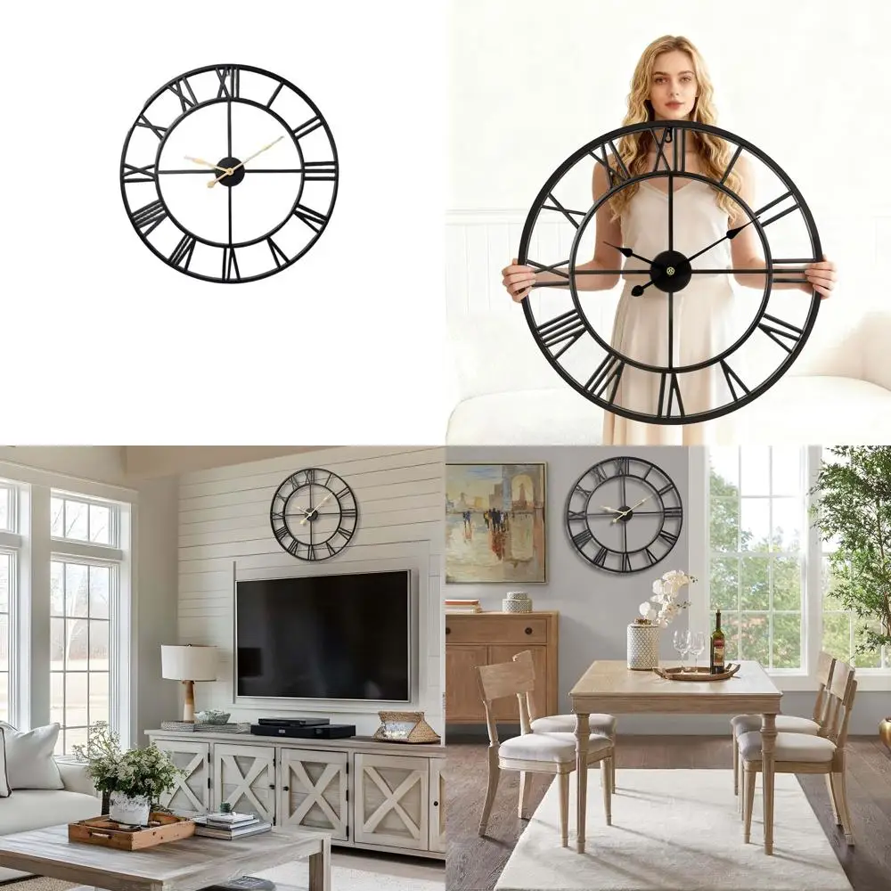 

32 Inch Large Wall Clock, Roman Numeral Metal Oversized Wall Clocks for Living Room Decor, Bedroom and Kitchen, Completely Silen