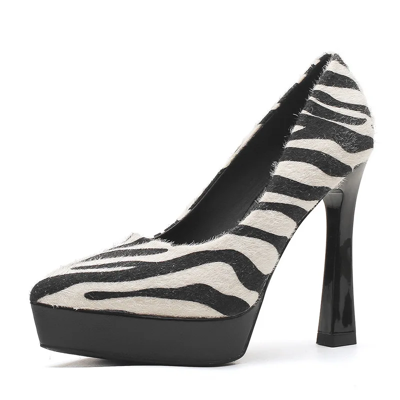 

Bloomsteps Europe sexy pointed head thin heel suede high heels zebra pattern light mouth waterproof table not tired feet