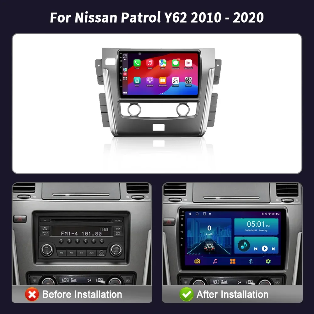 For Nissan Patrol Y62 2010 - 2020 Car Radio Multimedia Player Navigation Wireless CarPlay Touch Screen Stereo Android Bluetooth