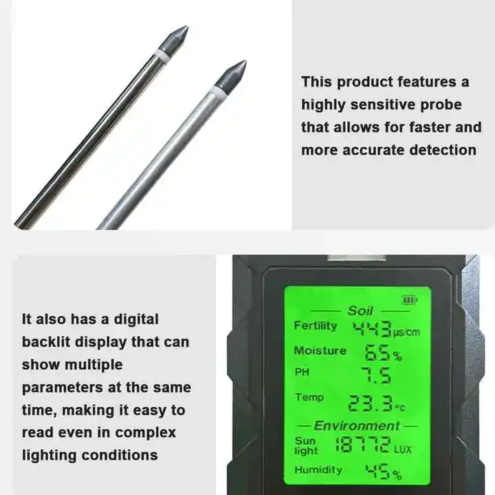 

6 in 1 Intelligent Soil Tester Fertility/PH/Moisture/Tmep/Sunlight/Humidity Soil Meter for Agriculture Garden Farmer