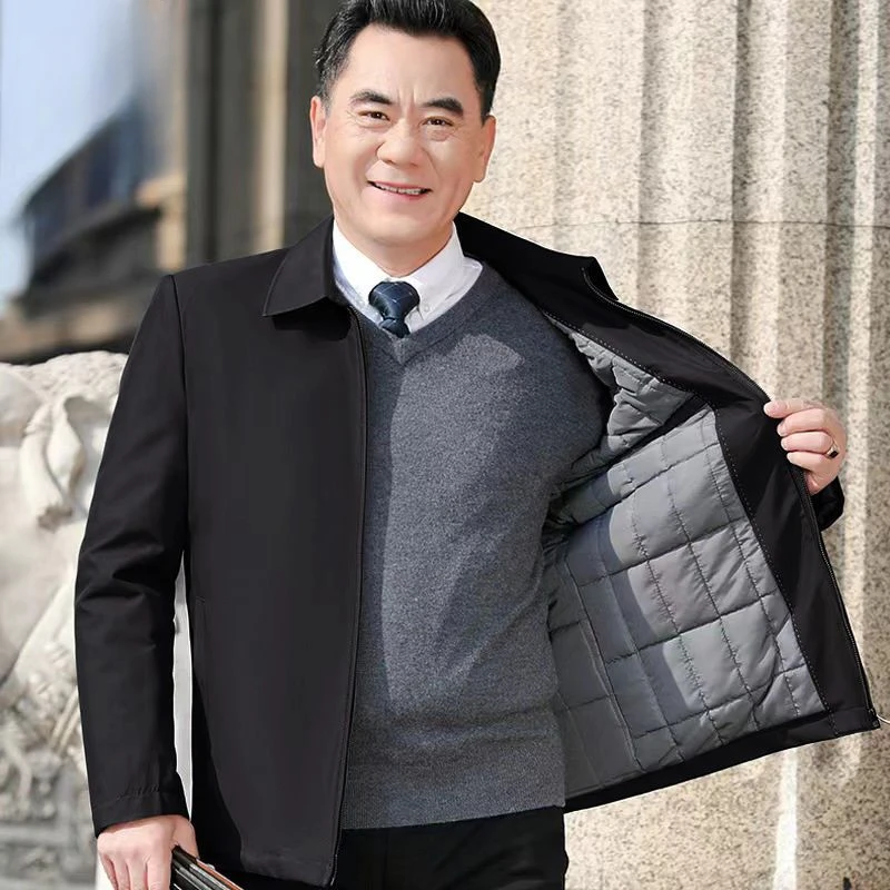 Men's Jacket Plush Thick Middle-Aged and Elderly Father's Zipper Warm Loose Fitting Autumn  Winter Cotton Clothing A257