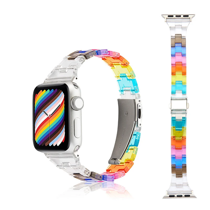 Slim Resin Watch strap for apple watch series 8 7 6 SE 5 4 band 42 38mm correa Clear steel for iwatch 44mm 40 41 45 49mm Ultra