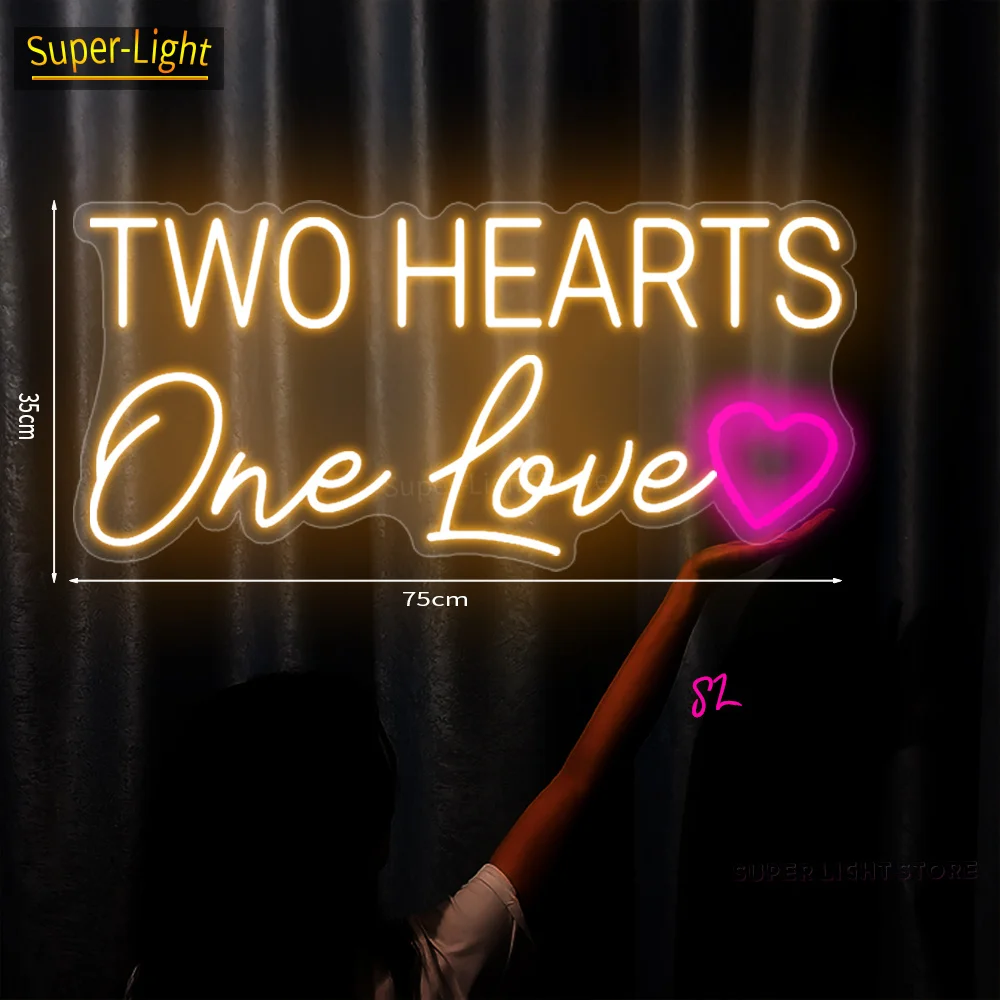 Big Size Custom Led Two hearts one love Neon Sign for Wedding Neon Sign Flower Backdrop Birthday Party Room Home Neon Light Sign