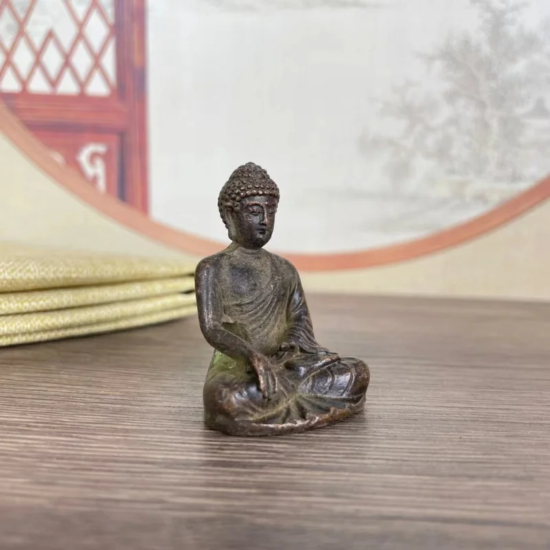 Old Bronze Collection Purple Leather Pulp Solid Antique Sakyamani Copper Bhaisajyaguru Copper Buddha Statue Small Ornaments Old