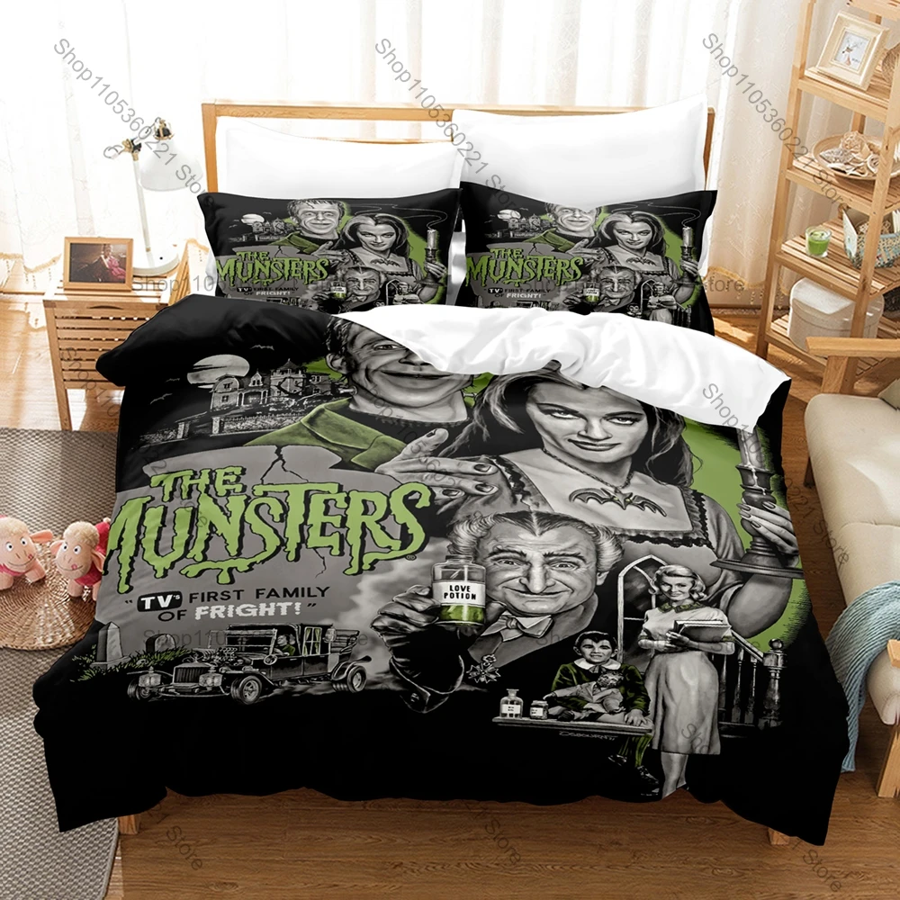 Cool The Munsters Classic Retro Horror Sitcom Print 3PCS Bedding Set Duvet Cover + 2 Pillowcases Soft Bed Linen For Vintage TV F