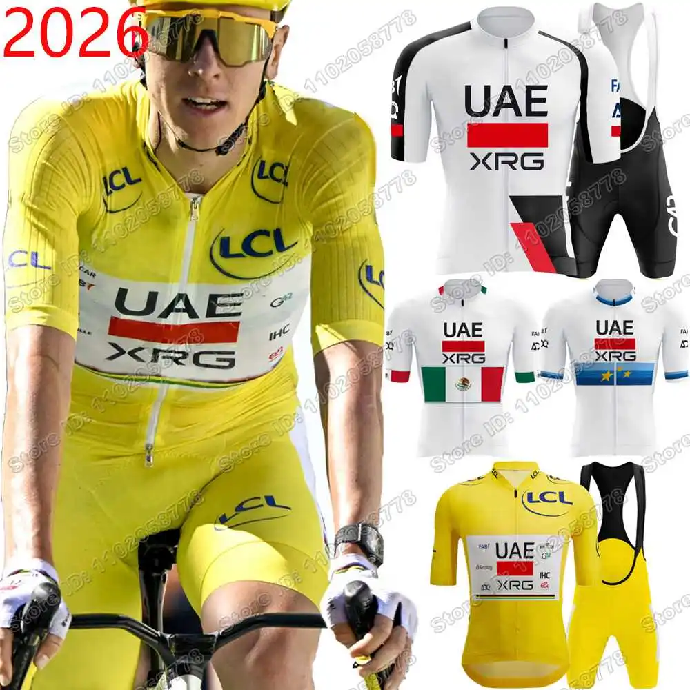 2025 الأصفر الوردي الإمارات العربية المتحدة فريق الدراجات جيرسي مجموعة سلوفينيا Tadej Pogacar الدراجات ملابس الرجال فرنسا TDF الطريق دراجة البدلة مريلة السراويل