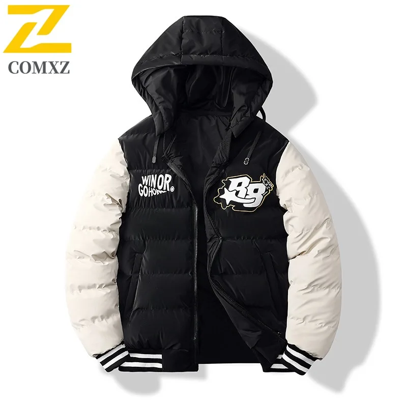 

COMXZ Мужская зимняя куртка с капюшоном Корейская модная велосипедная дорожная хлопковая стеганая куртка для катания на лыжах Красивые стеганые куртки высокого качества