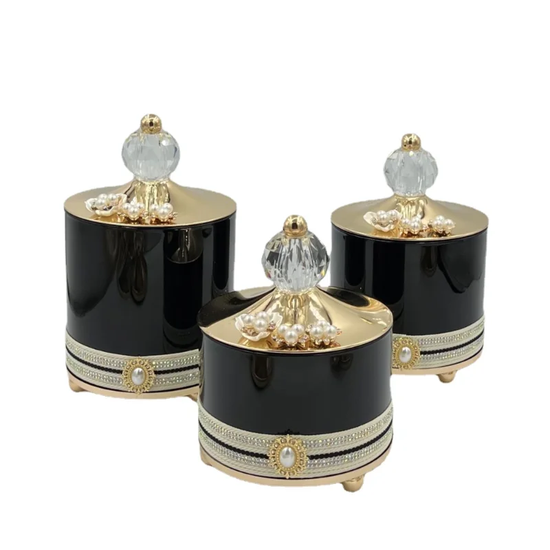 

Metal Crystal Storage Jar Cotton Swab Box Luxury Scented Candle Bottle Gilded Candy Nut Set Home Decoration