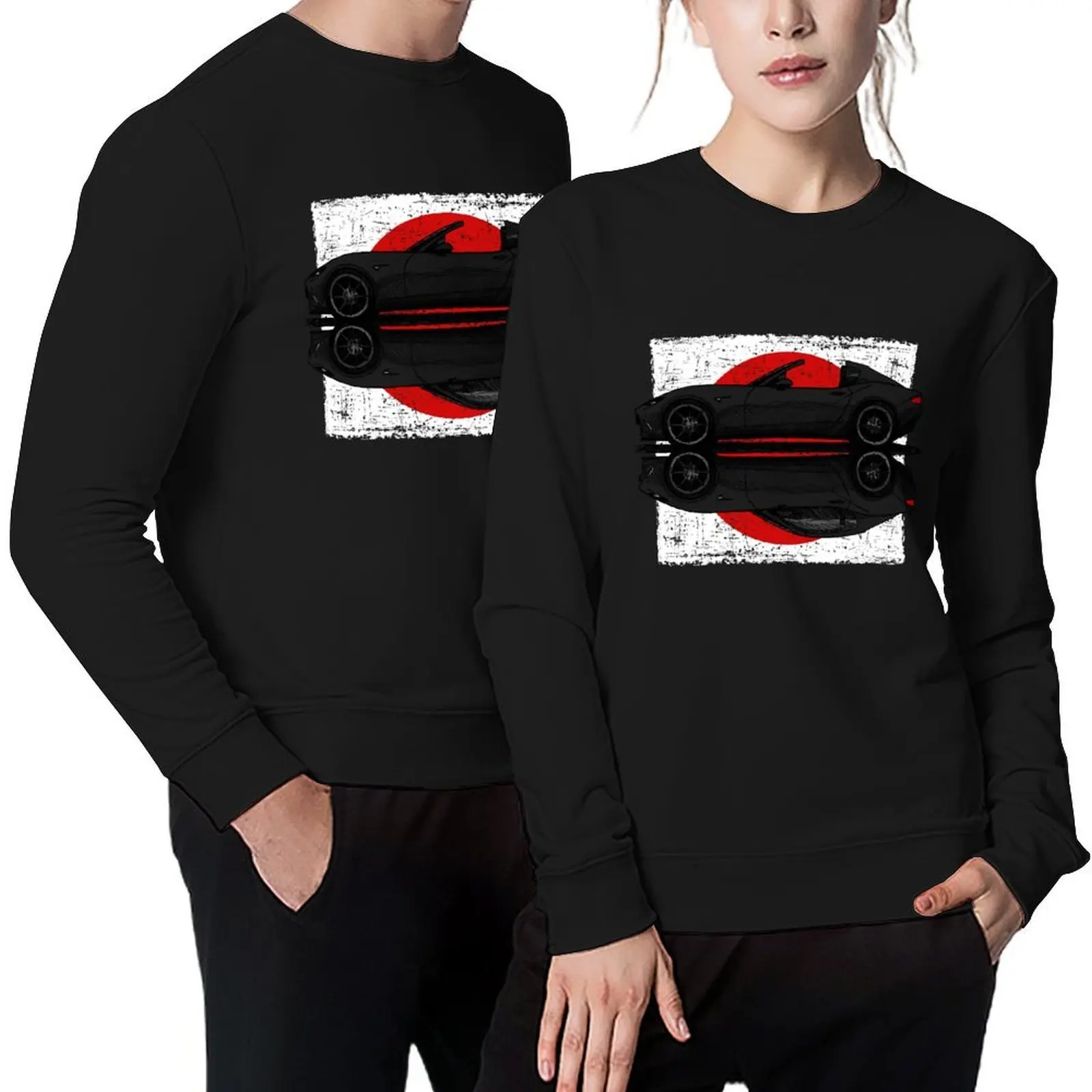 

My hand drawing of ND RF Japanese roadster sports car with flag background Pullover anime clothes winter man sweatshirt