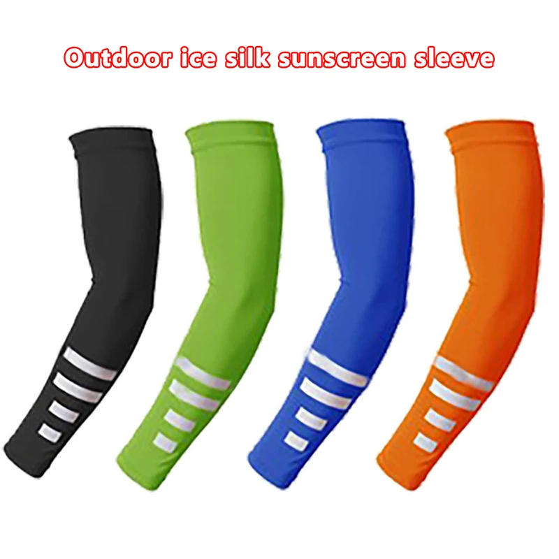 2PCS Summer Sun UV Protection Women Arm Sleeves Reflective Night Cycling Running Arm Warmers Cover Men Sports Armguards Cuff image 2