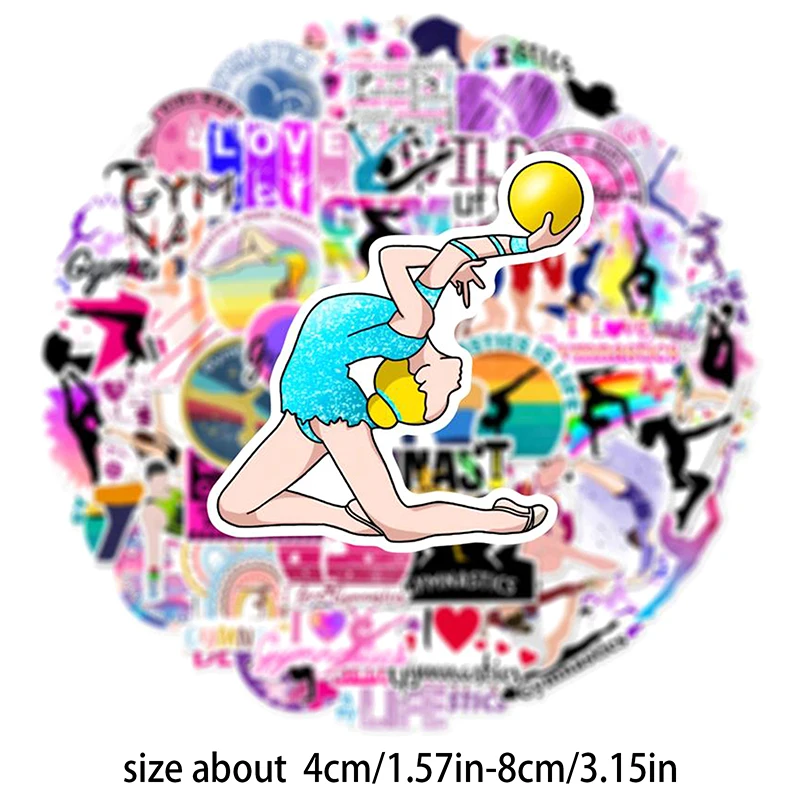 New 50PCS/Bag Cute Gymnastics Sport Doodle Stickers DIY Laptop Phone Case Diary Suitcase Cup Waterproof Sticker Decals Kids Gift