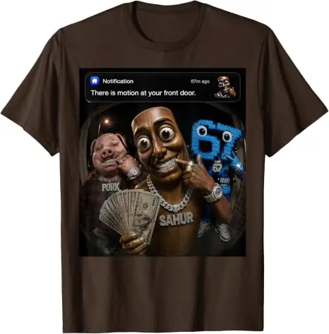 John Pork Tung-Tung-Tung Sahur 67 Meme Lustiges Brainrot T-Shirt „Es gibt Bewegung vor deiner Haustür“ Grafik-Bekleidung Neuartiges Geschenk – Detail 10