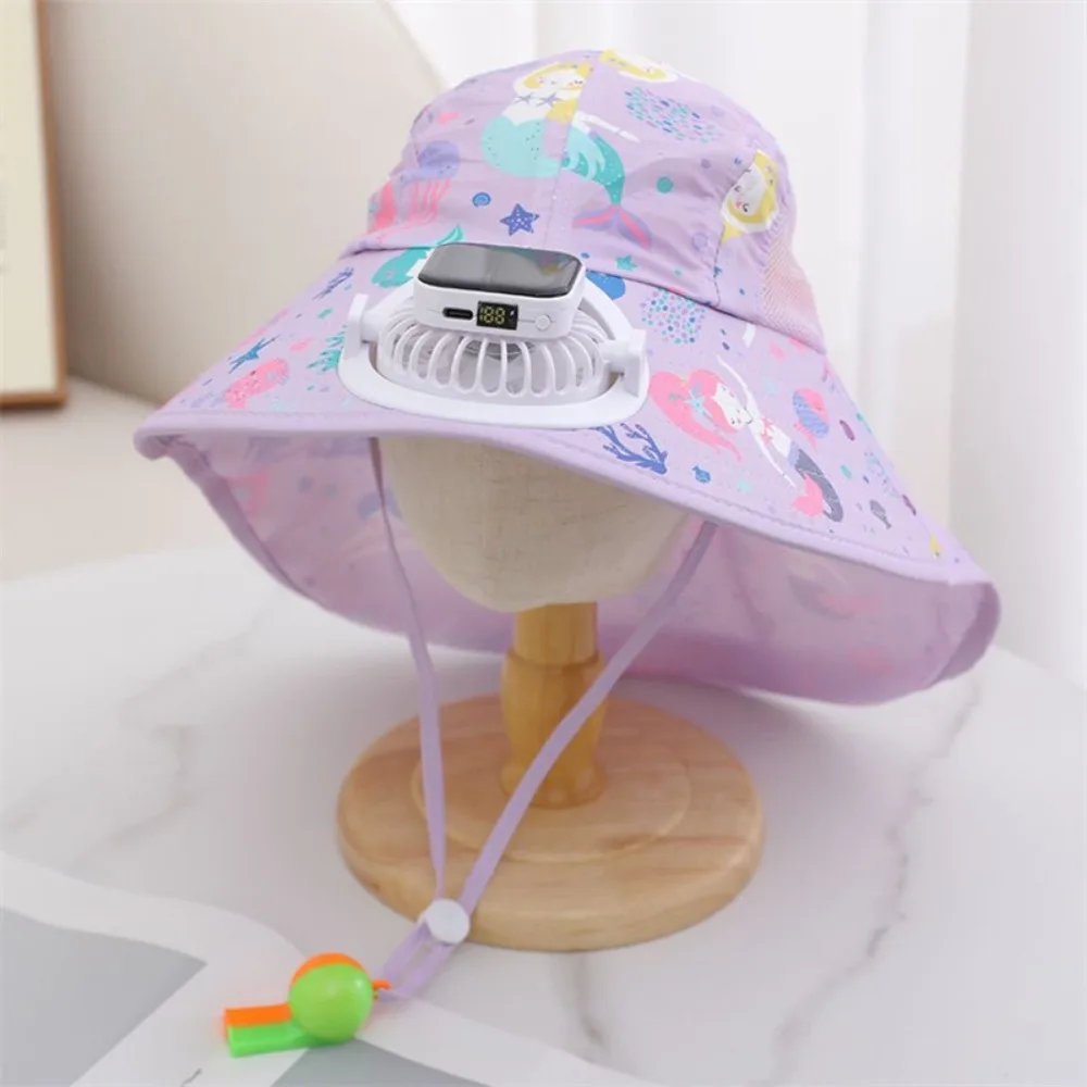 

Fashion Wide Brim Children Solar Fan Hat USB Charging Breathable Bucket Hat with Cooling Fan Anti-UV Sun Hat Summer