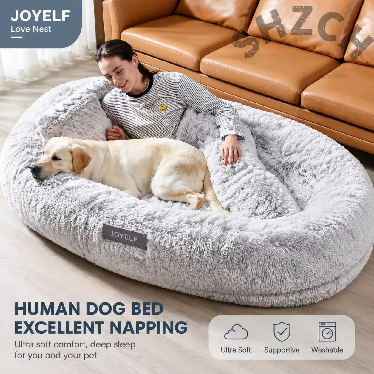 Large Plush Elliptical Bean Bag Sofa for Adults and Pets – Soft, Warm, One-Person Lounger