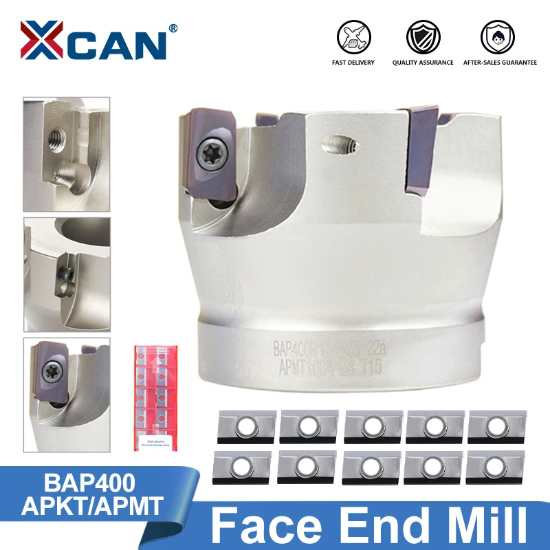 XCAN BAP Face Mill Head Face BAP400R50 BAP400R63 BAP400R80 BAP400R100 Face End Mill Cutter 10pcs APKT APMT Carbide Insert