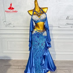 BellyDance Performance Set Women Customized Senior AB Stones Bra+high-end Satin Lace Long Skirt 2pcs Oriental Dance Wear Outfit