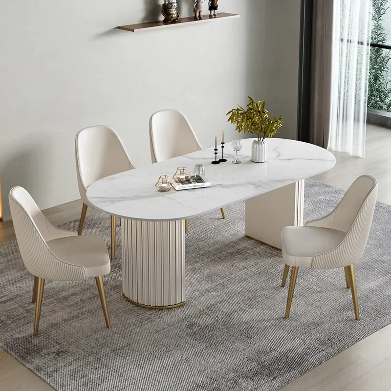 Light luxury rock plate dining table and chair combination of modern simple table oval dining table household