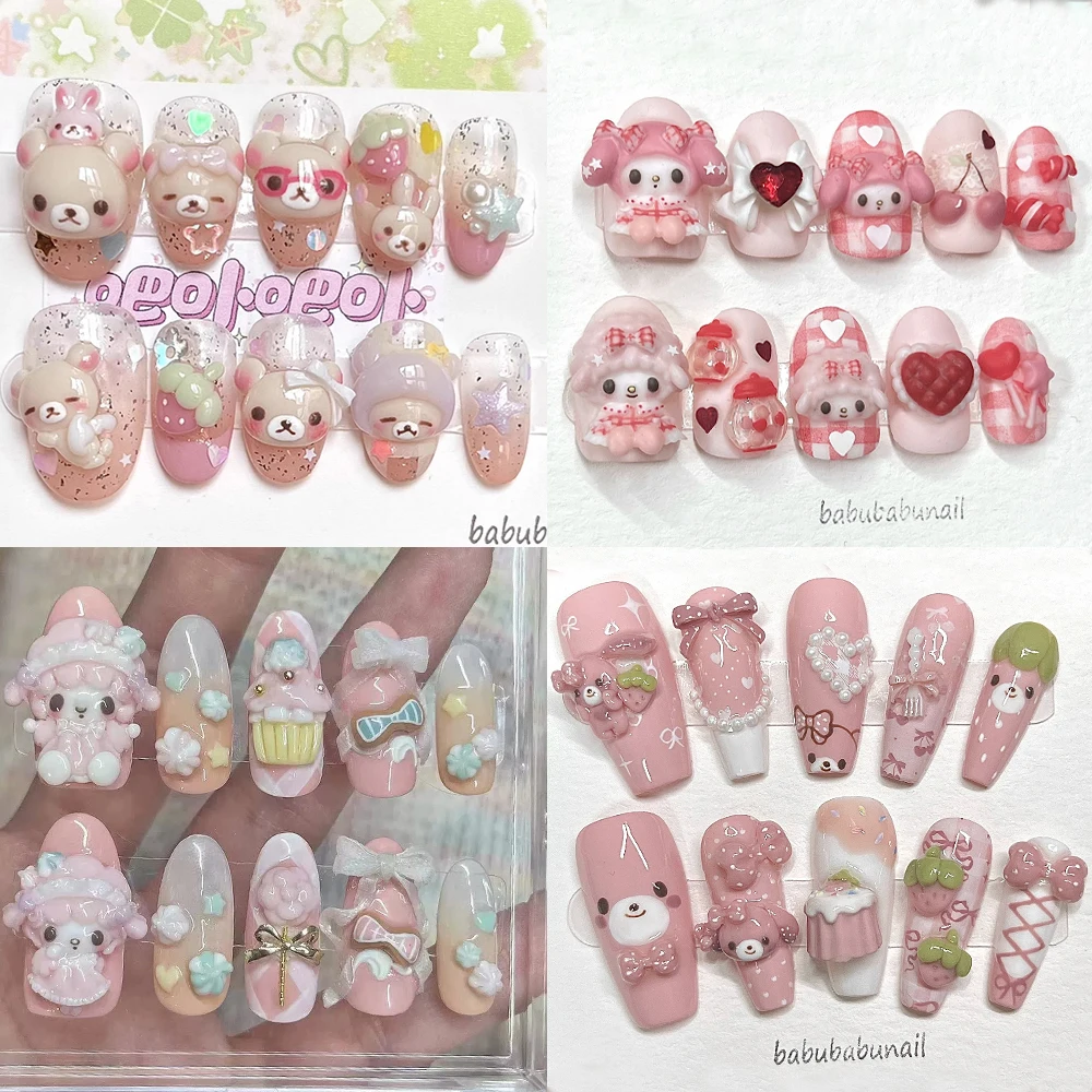 

Kawaii Cartoon Sanrio Kuromi Handmade Press On Nails Manicure Art Sweet Cool Hellokitty Long Coffin Short Ellipse False Nails