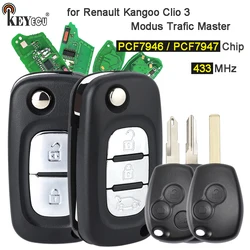 KEYECU 433MHz PCF7946 PCF7947 Chip Flip Remote Key Fob for Renault Duster Kangoo Master Modus Twingo Clio 3 VC102 NE72 VA2 Blade