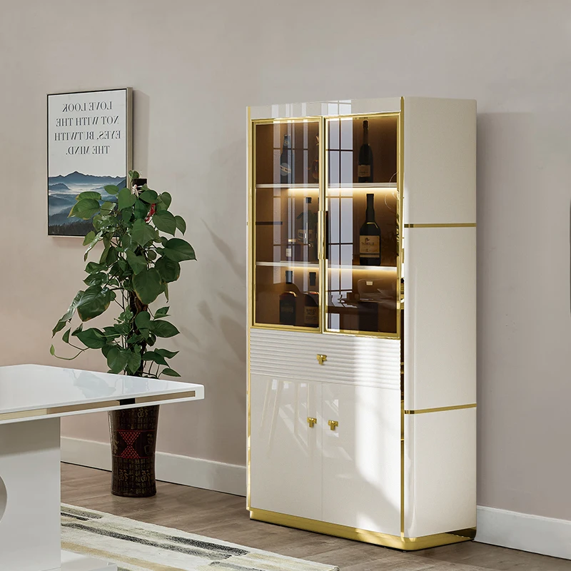 

Modern White Glass Display Wine Cabinet Bar Living Room Furniture Storage Rack Luxury Wooden Household Wine Cabinet