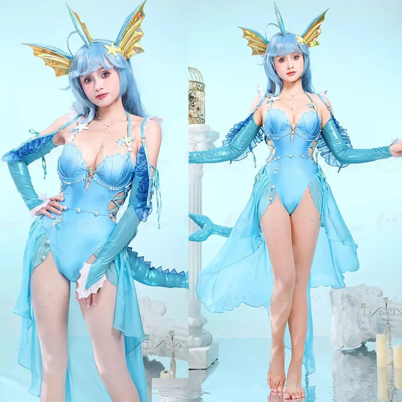 Anime Vaporeon Cosplay Kostuum Sexy Bodysuit-Staartpak Uit Één Stuk Badpak Halloween Carnaval Feestkleding