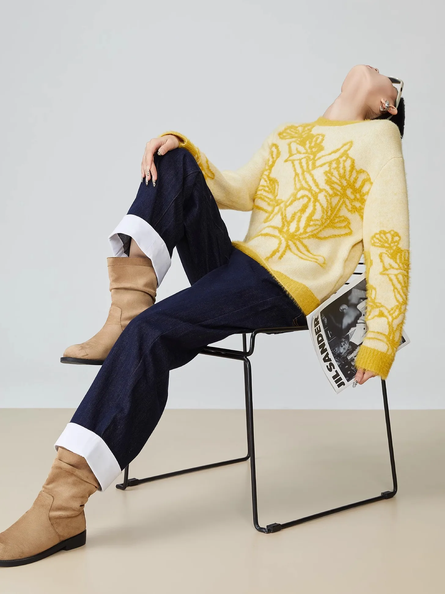 

Желтый вязаный свитер с вышивкой, круглый пуловер Ne, женский модный корейский свитер Lazy Sle, весеннее новое поступление, повседневная одежда