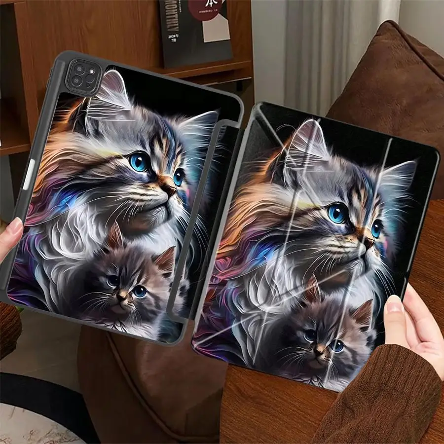 

Чехол для планшета с милым кошачьим принтом для iPad Mini 6, 7, Pro 11, 10, 9, 8, 7 поколений, 12.9 дюймов Pro 2025, Air 4, 5, M3, M2, M4, 11 дюймов, с держателем