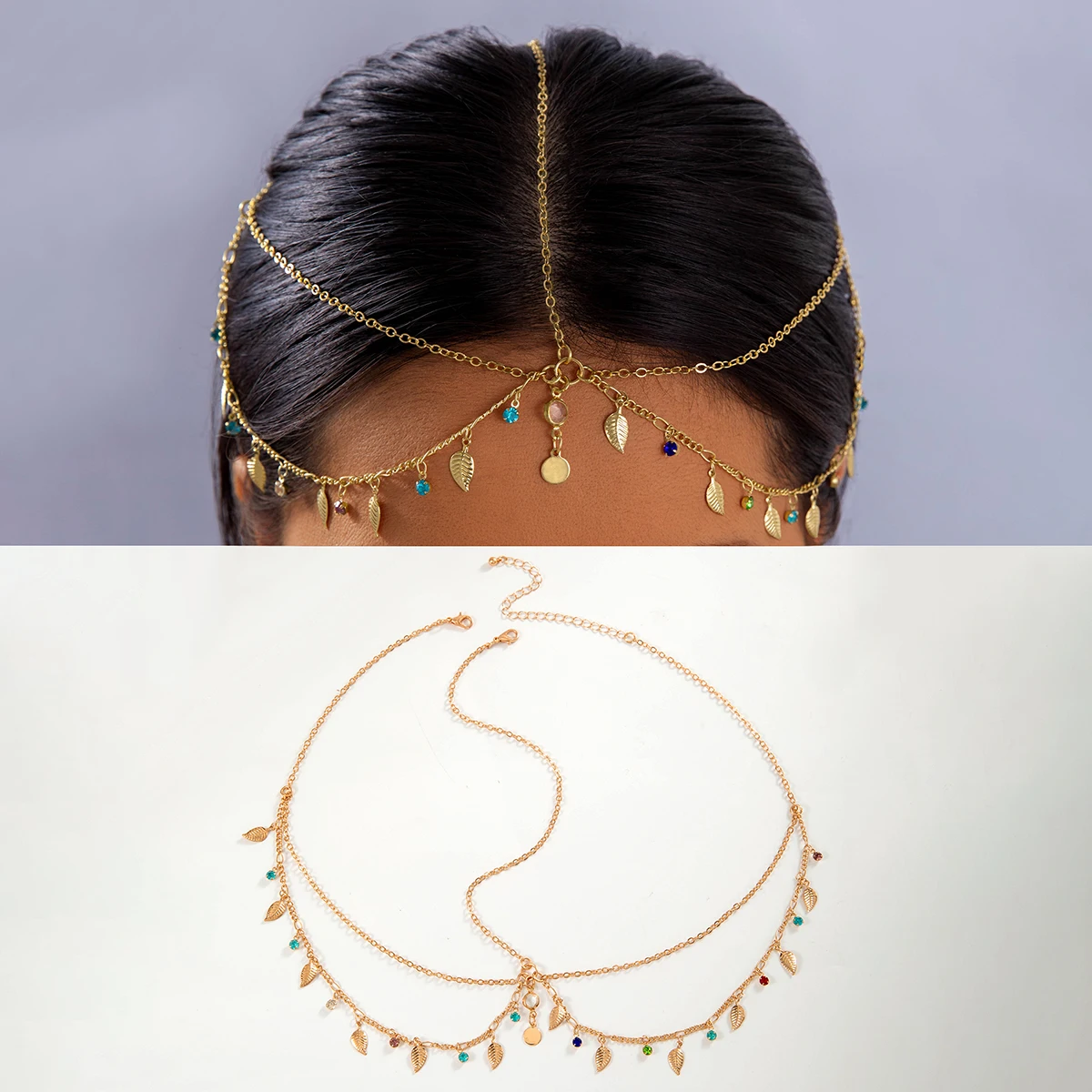 Tocona Bohemia Headband Crystal Hair Jewelry Women Metal Head Chain Headpiece Indian Boho Headdress Wedding Hair Accessories