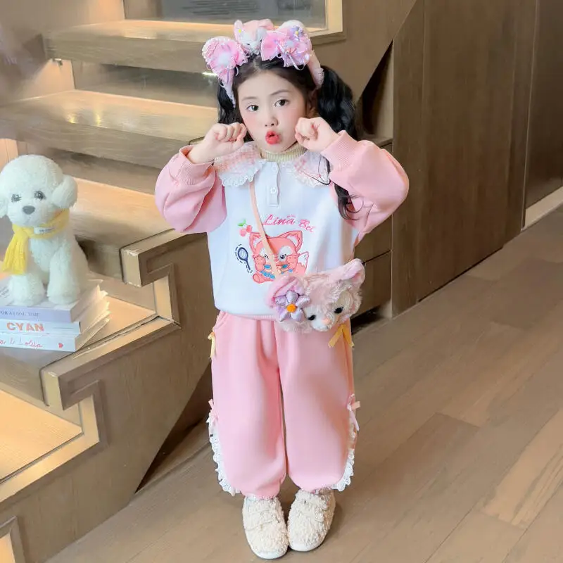 

Комплект из 2 предметов: теплый зимний костюм для девочек в стиле аниме, повседневный комплект из худи и длинных брюк, милый детский костюм-двойка