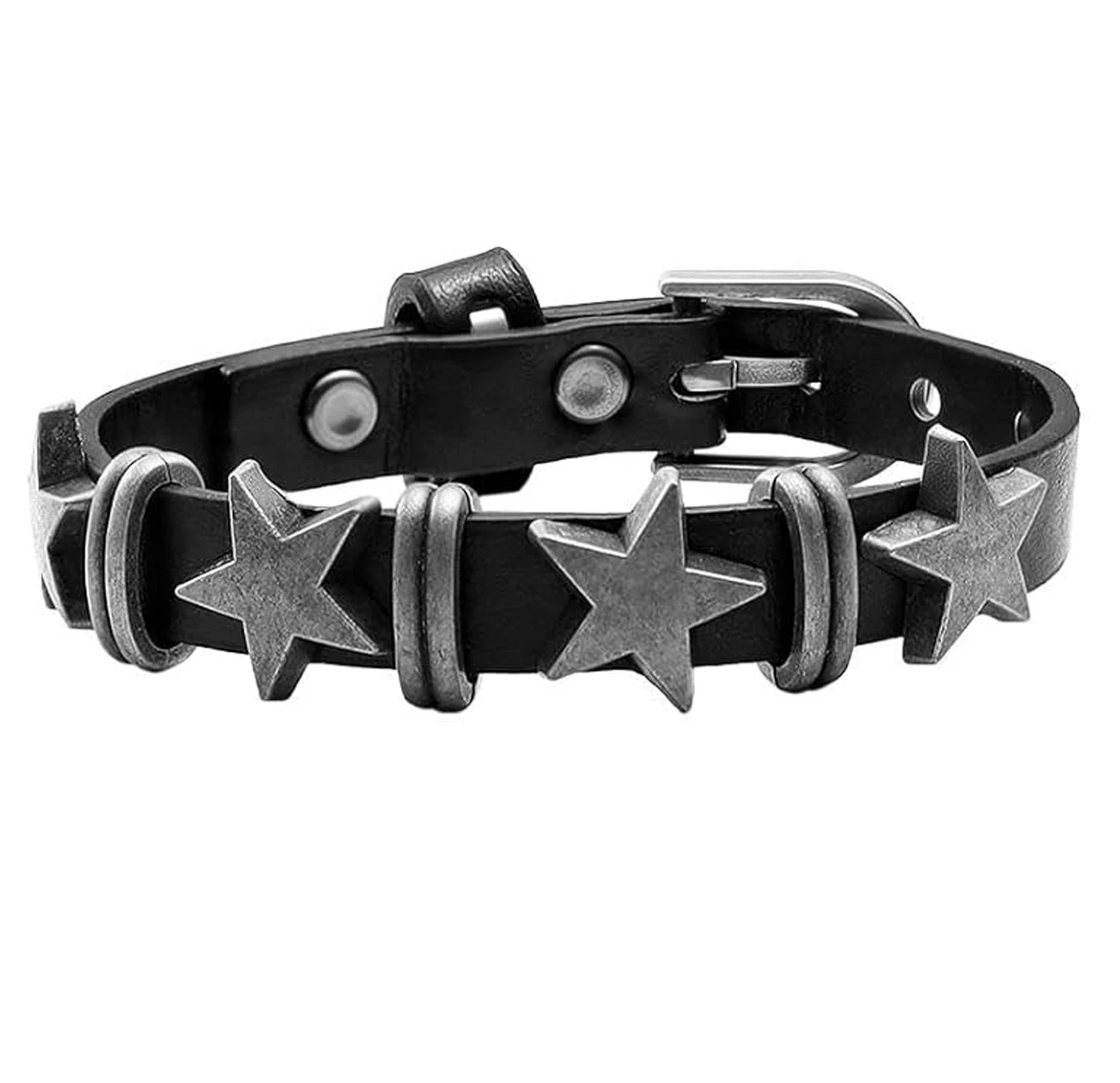 Layered Star Goth Necklace & Emo Studded Bracelets Set, Unisex