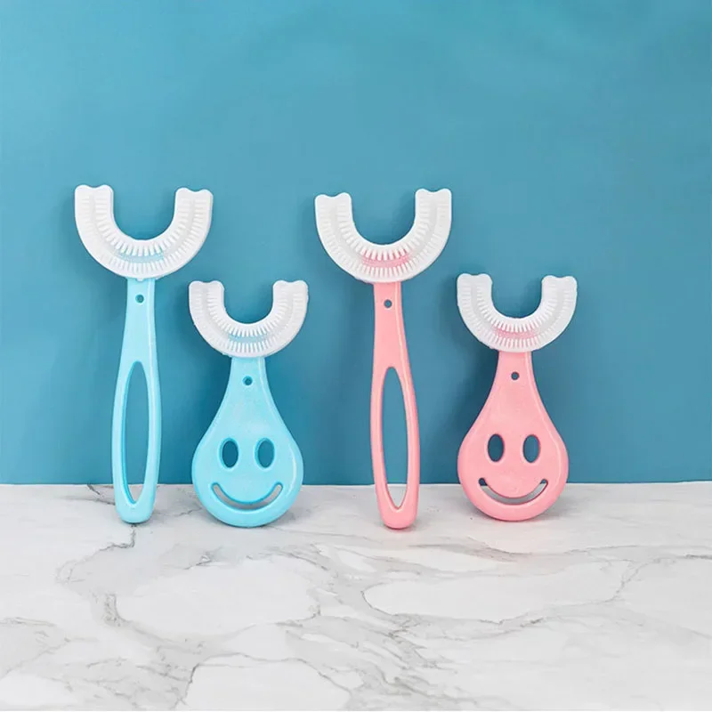 Crianças 360 graus escova de cuidados de saúde dos dentes para o bebê bonito criativo dos desenhos animados coração sorriso u forma manual escova de dentes de silicone macio