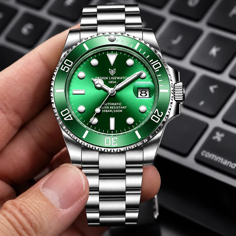 LIGE New Automatic Diving Watch Men Top Brand Luxury 100M Waterproof Luminous Men's Mechanical Wristwatches Relogios Masculino