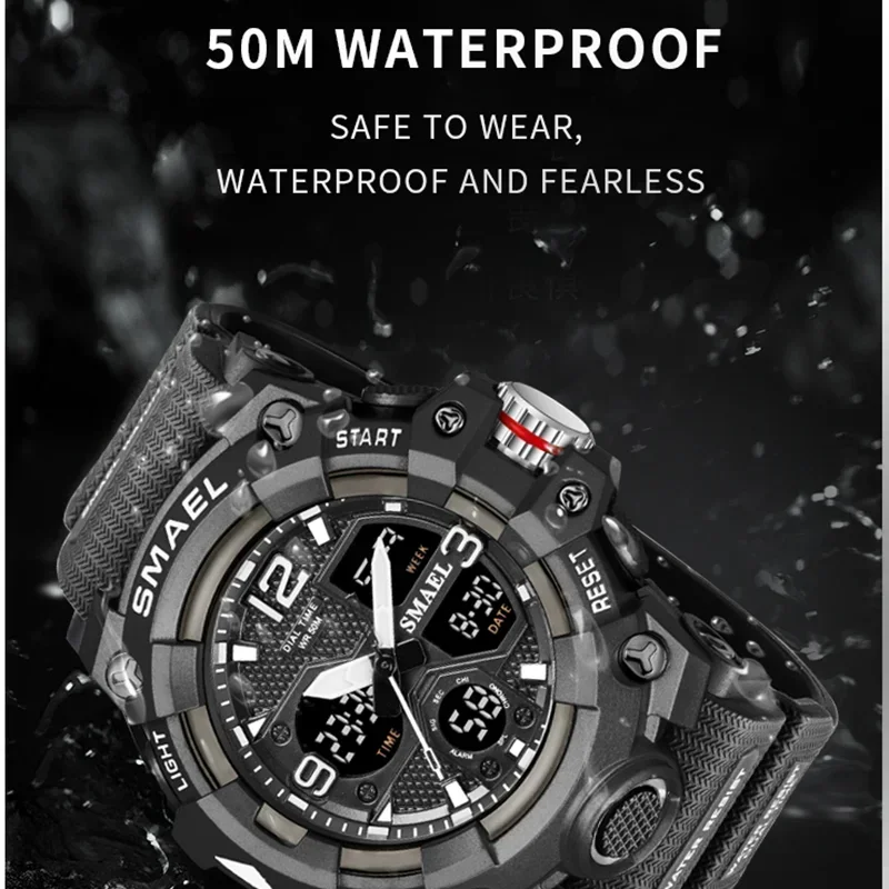 SMAEL Sport Watch Military Watch For Men Alarm Clock Stopwatch LED Digital Back Light Display  Men's Watches Waterproof 8008