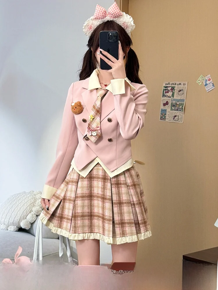 

Женский комплект из двух предметов в клетку Sweet Berries в консервативном стиле, осенняя юбка с высокой талией и длинным верхом све, макси Dr с цветочным принтом