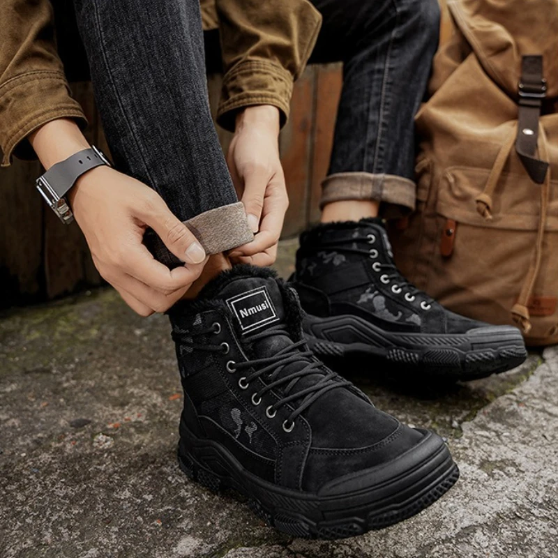 Men's Short Boots 2025 Winter New Plush Thicken Outdoor Non Slip High Top Shoes Comfortable Fashion Cross Tied Warm Cotton Shoes - view 2
