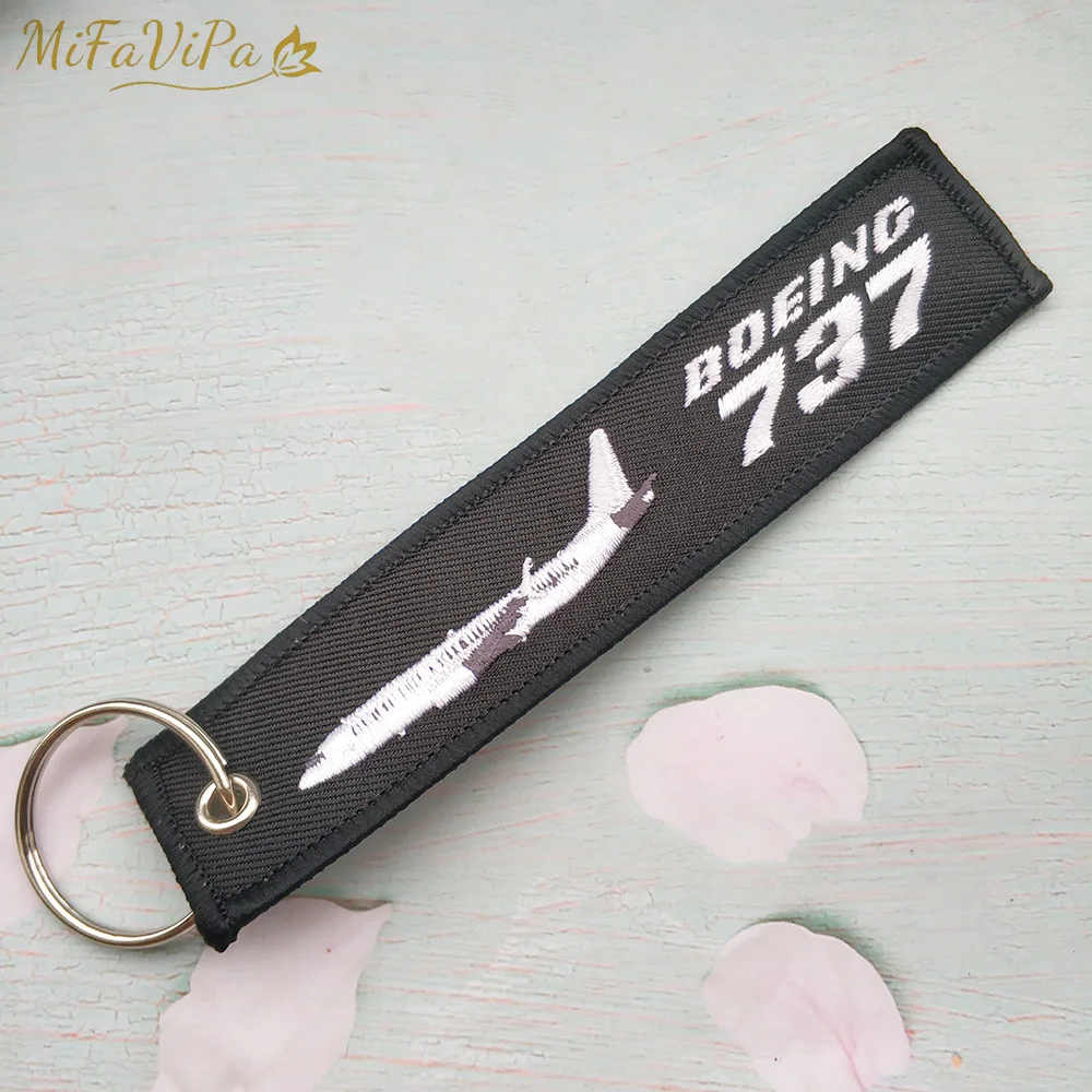 MiFaViPa Embroidery Boeing 737 Keychain Phone Strap Black Red Aviation Key Chains for Pilot Gifts Men Flight Crew Luggage Tags