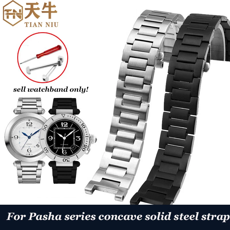 20x12mm 22x14mm Concave Solid Stainless Steel Watchband For Cartier Pasha Series WSPA0013 Metal Strap Men's Women's Wrist strap