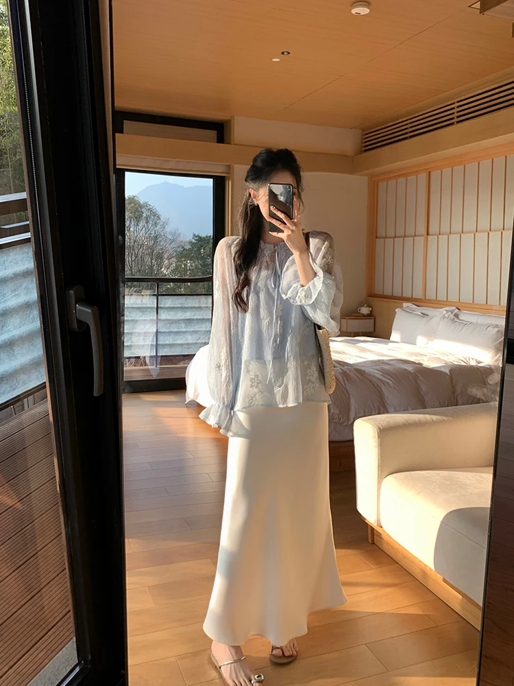 

Linyener Silk Waist Fi Tail High Waist f Skirt Women's Spring Summer High-End Sensation Slimming Long Skirt