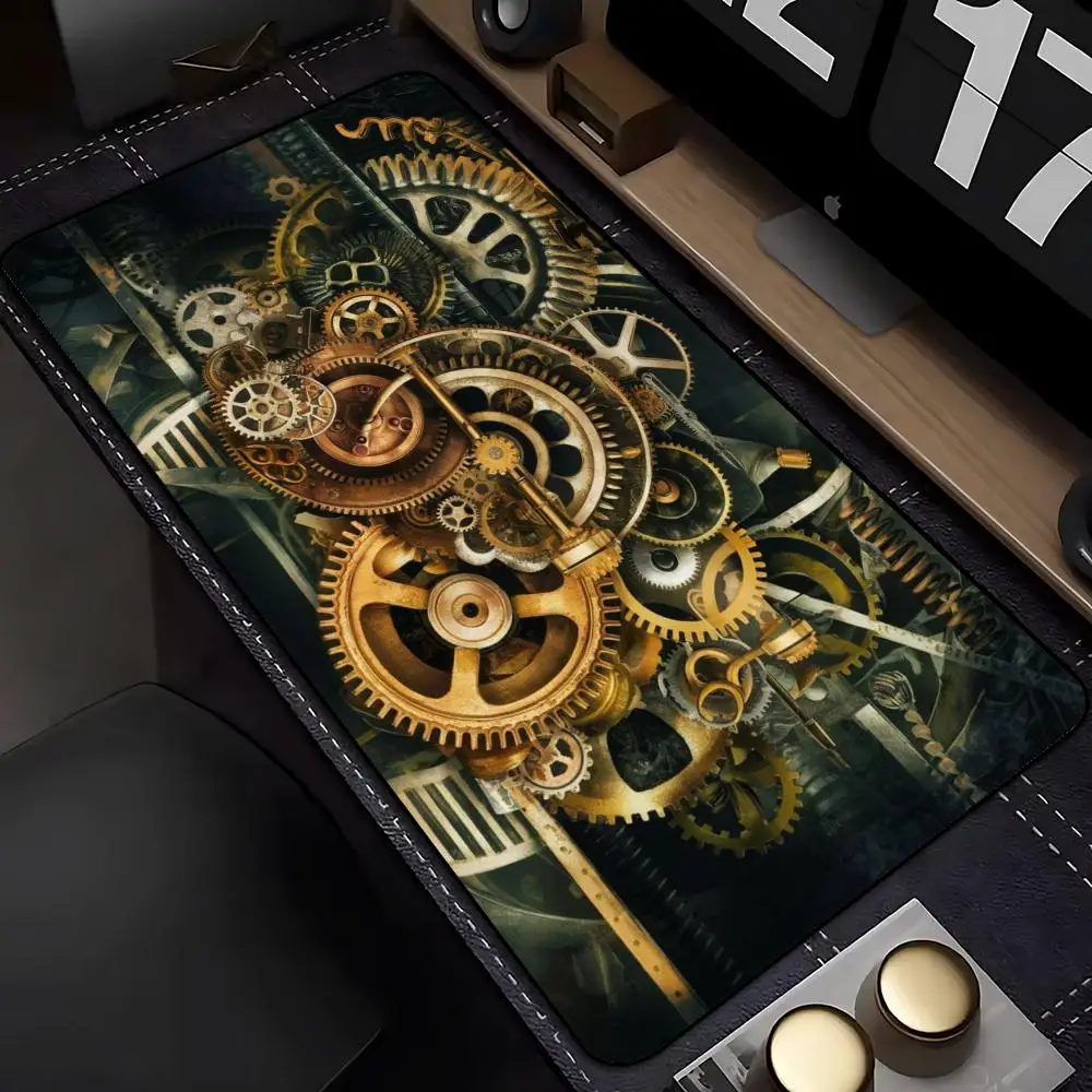 Vintage Steampunk Gear Clock Large Desk Mat MousePad Mouse Mat Gaming Keyboard Mat PC Non-Slip Rubber Base Industrial Desk Decor
