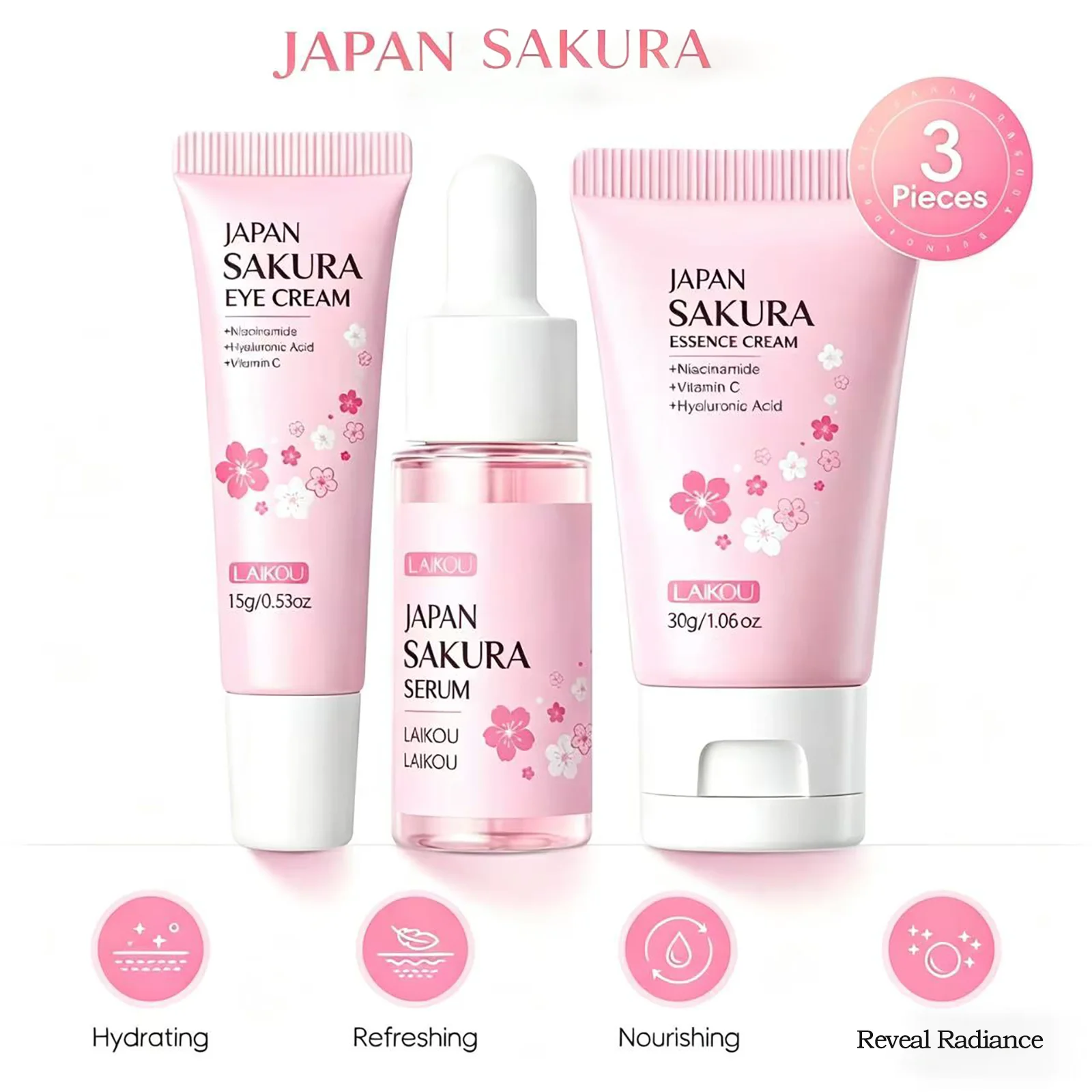 

Набор для ухода за кожей LAIKOU Sakura, 3 предмета: крем для лица, сыворотка, крем для глаз, увлажняющий, миниатюрный, портативный, дорожный набор для ухода за кожей