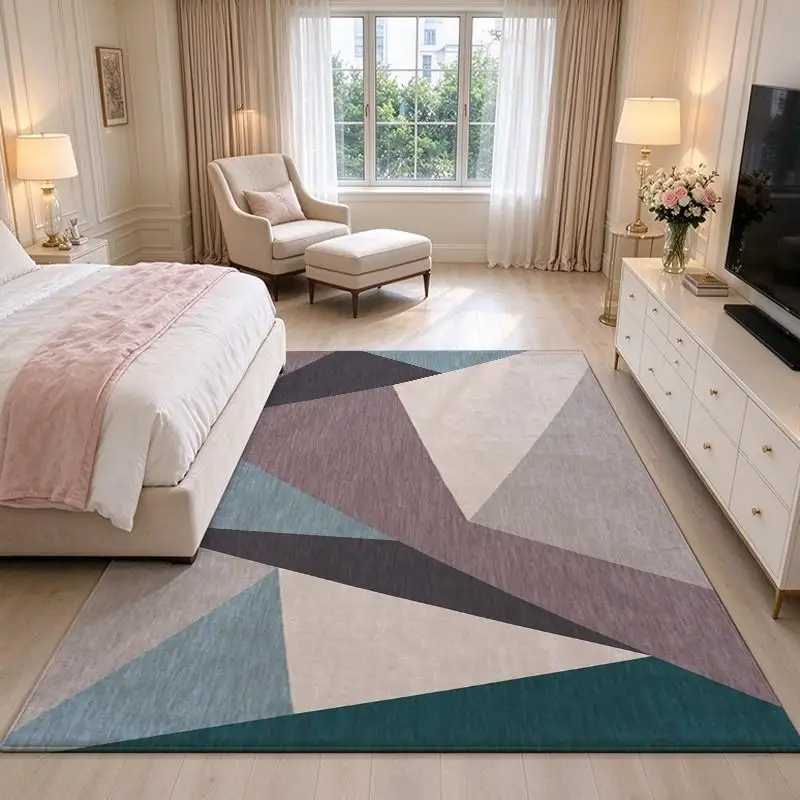 Muted Tone Geometric Triangle Carpet Flooring, Modern Color Block Area Rug for Bedroom Living Room Home Decor