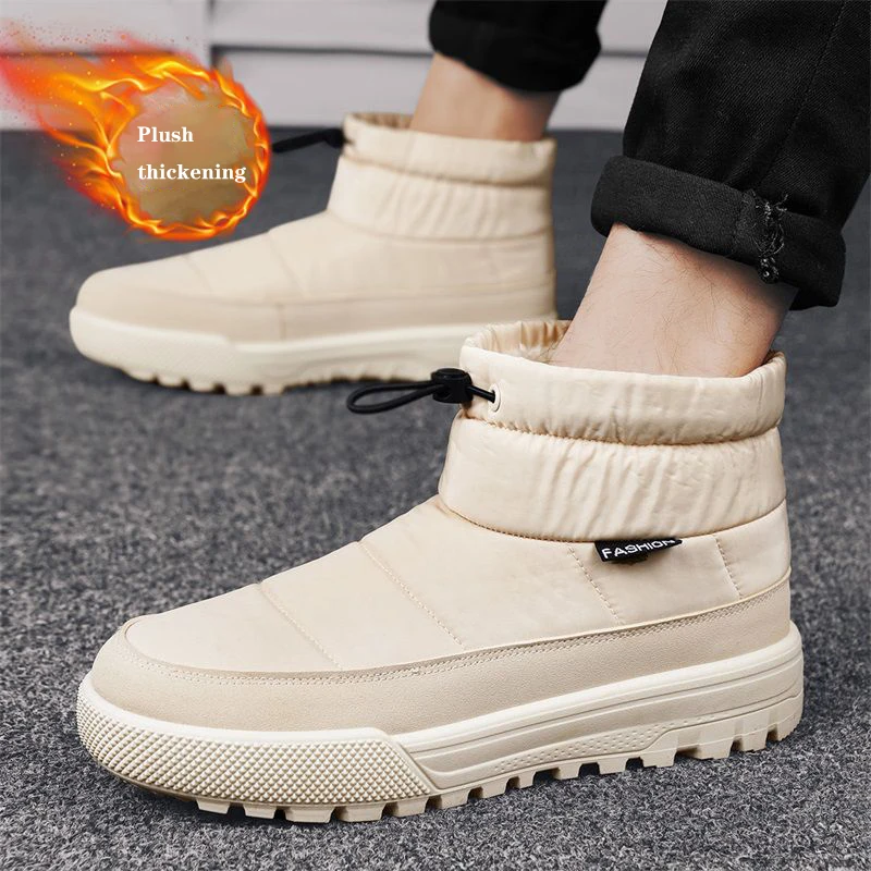 Outdoor Snow Boots Men Winter Fur One Waterproof Martin Boots Padded Warm Cotton Shoes