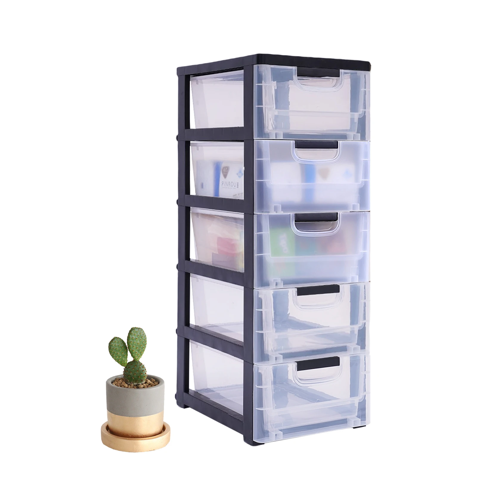 

5 Drawer Storage Organizer Plastic Storage Dresser for Toys Large Capacity Plastic Drawers Stackable Storage Cabinet Transparent