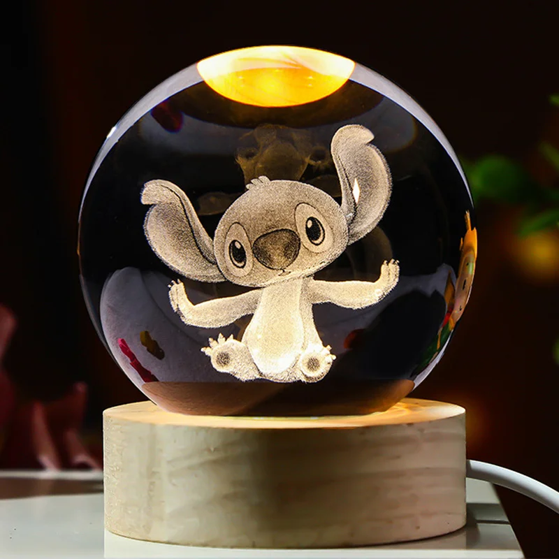 Disney Pokemon Glow Crystal Ball Night Light Decoration Lilo Stitch HelloKitty Coolomi Pikachu Umbreon Sanrio Brown Donald Duck