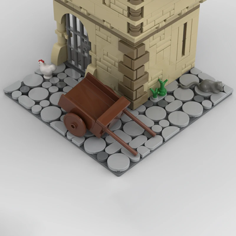 MOC-222046 Mittelalterliche Straße Ecke Baustein Modell Ziegel Turm Stil Multi Story Gebäude Partikel Set Kreative Geschenke 990P