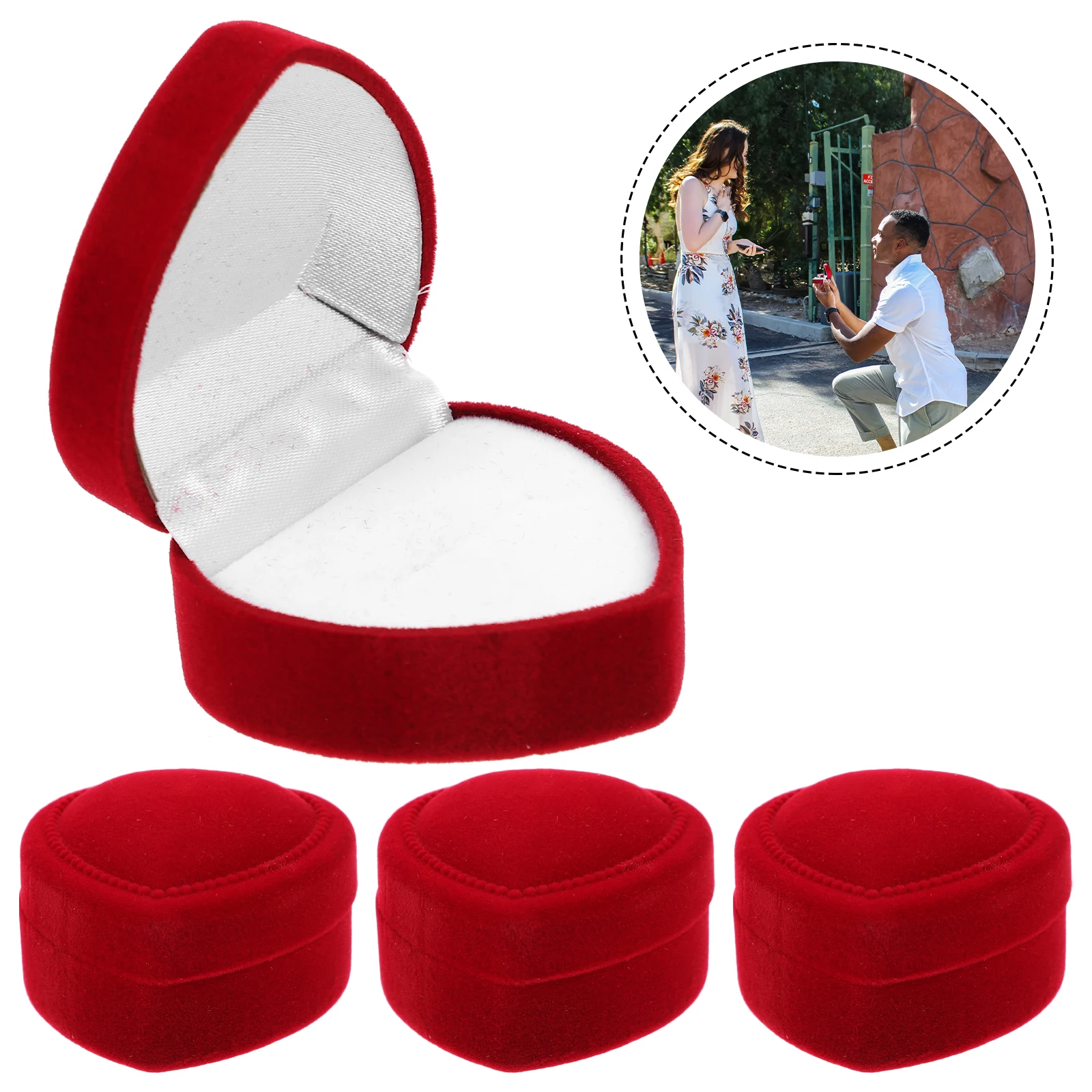 

6pcs Single Ring Earring Storage Box Miss Engagement Plastic Empty Jewelry Packaging Display Gift Box Heart Design Wedding Ring