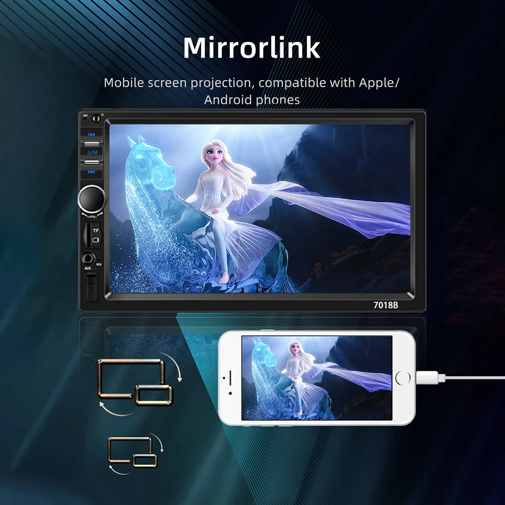 Car Stereo Double Din 7 Inch Apple CarPlay Android Auto Bluetooth FM Radio Mirror Link USB/AUX/TF + 4LED Night Vision Camera view 3