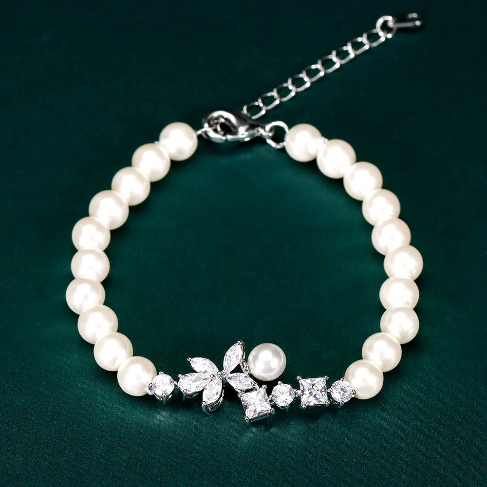 Bride Talk 4PCS Luxury  Pearl Necklace Statement For Women Wedding Cubic Zirconia CZ African Dubai Bridal Jewelry Sets