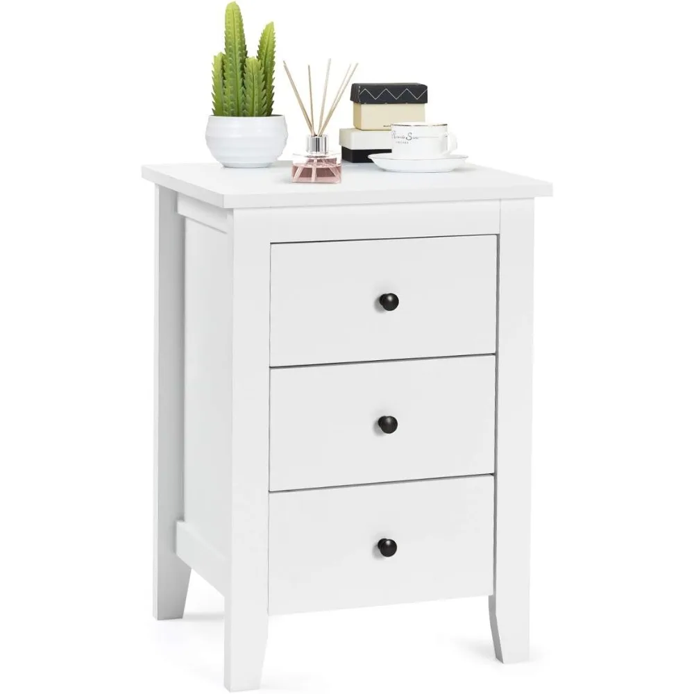 

Nightstand with 3 Drawers, Wooden Side Table w/Solid Wood Legs & Storage Cabinet, Bedside Accent Sofa Table for Bedroom Small S